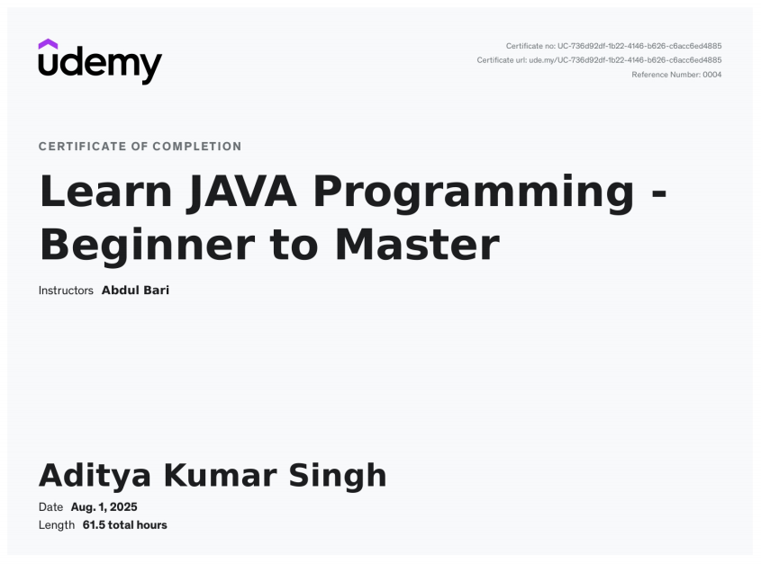 Java Programming Certificate