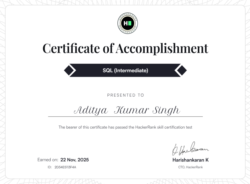 SQL (Intermediate) Certificate